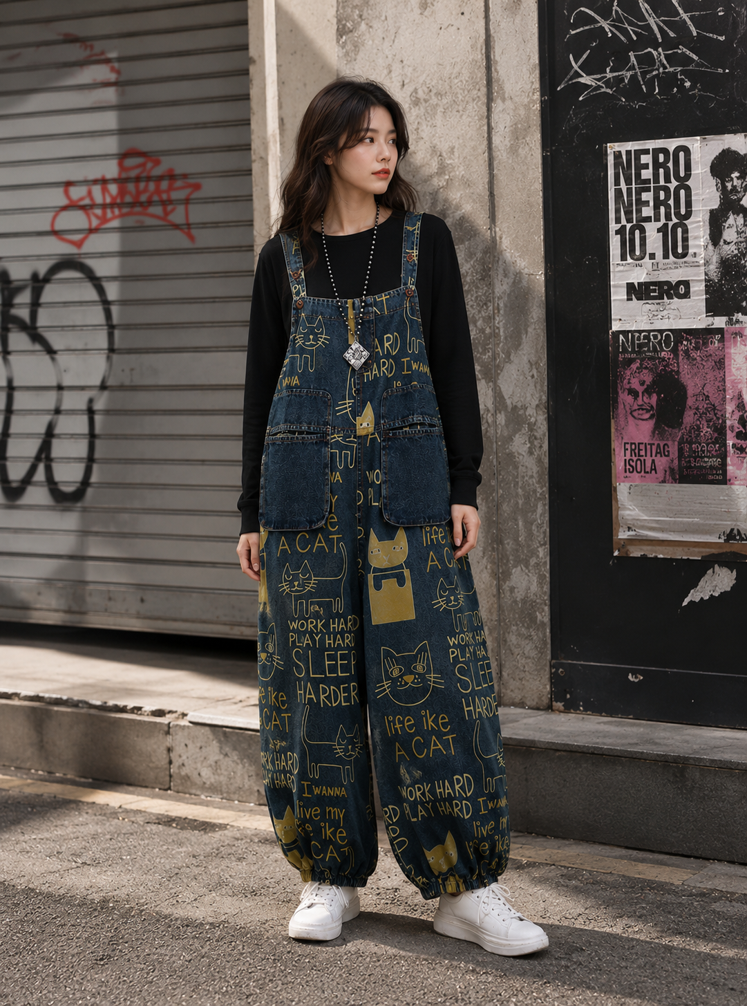 Salopette Ample en Denim Brodée