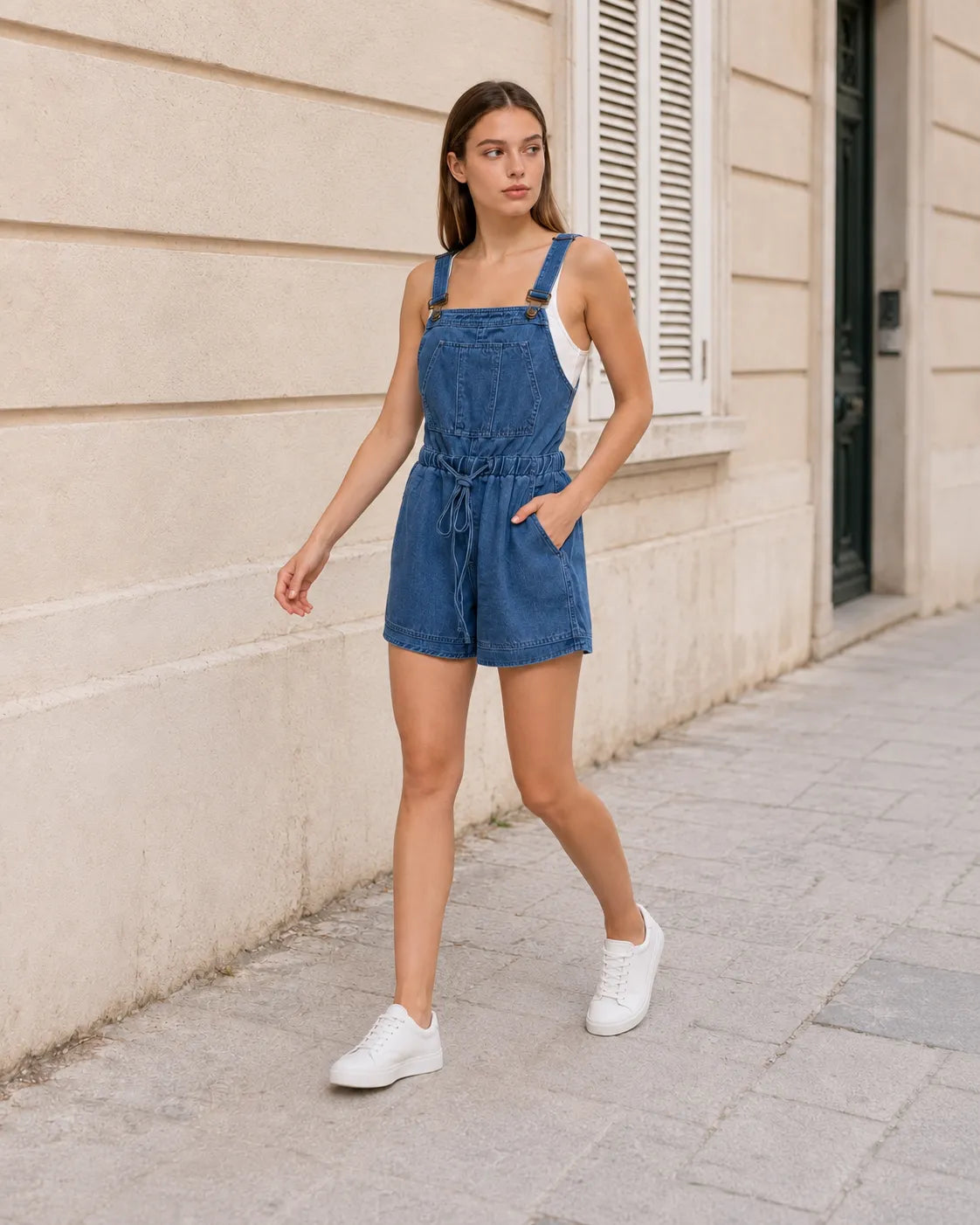Salopette Courte en Jean Taille Haute