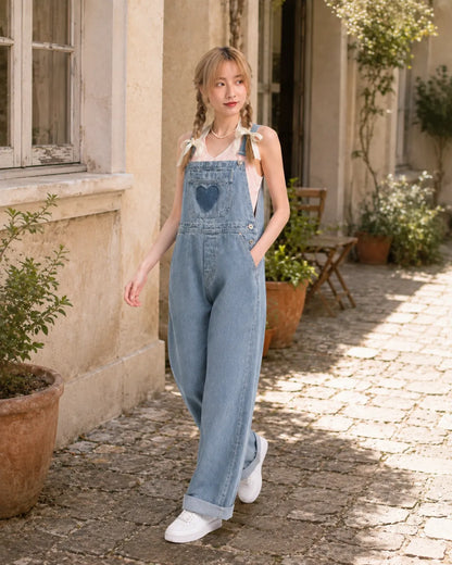 Salopette Denim Motif Cœur