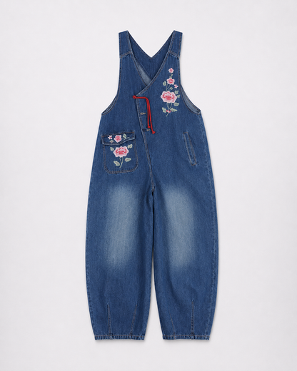 Salopette Denim Brodée Rétro
