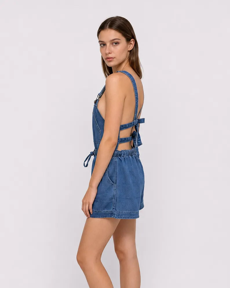 Salopette Courte en Jean Taille Haute