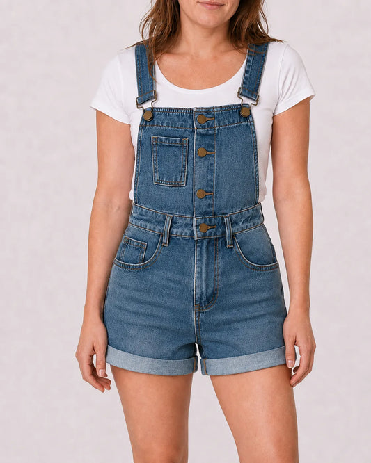 Salopette Denim Courte Boutonnée