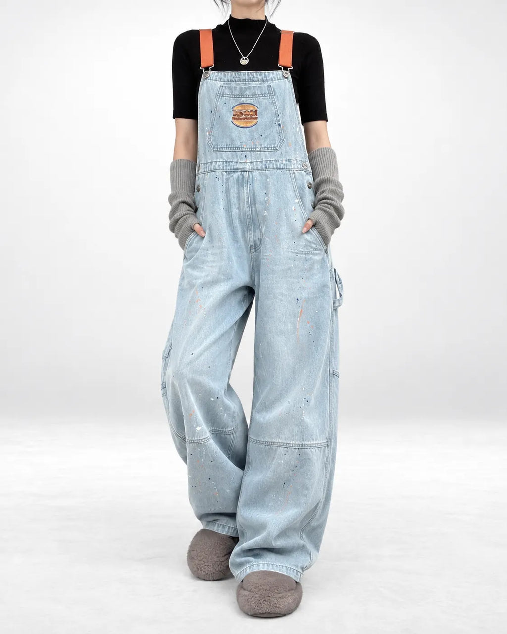Salopette denim à bretelles orange