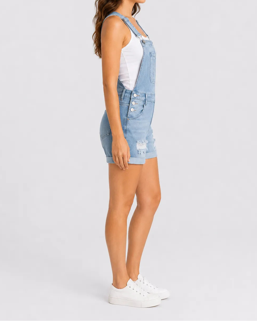 Salopette Short Denim Déchirée Femme