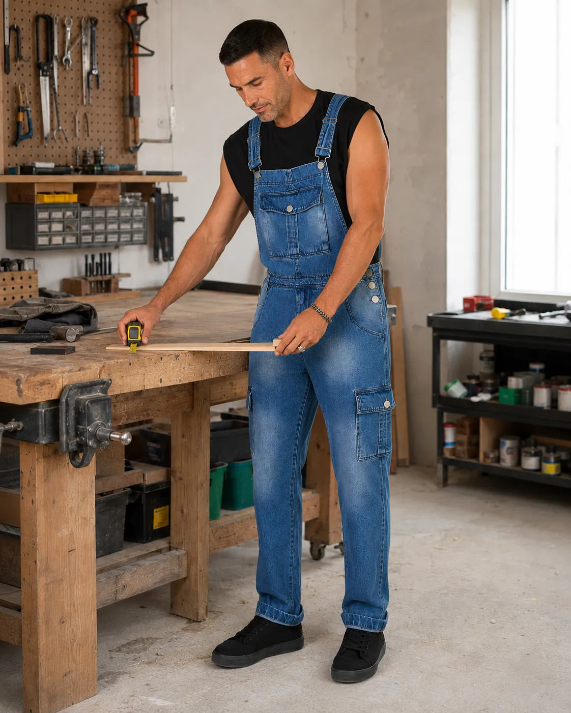 Salopette Denim Délavée Coupe Droite