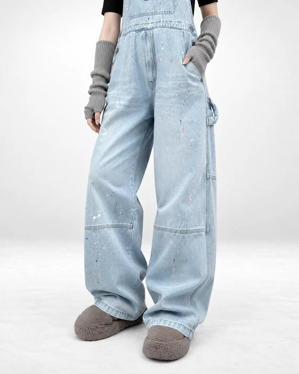 Salopette denim à bretelles orange