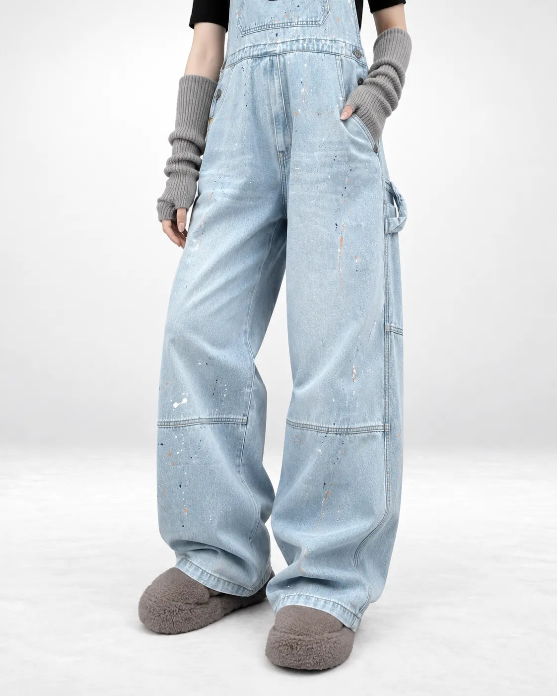 Salopette denim à bretelles orange