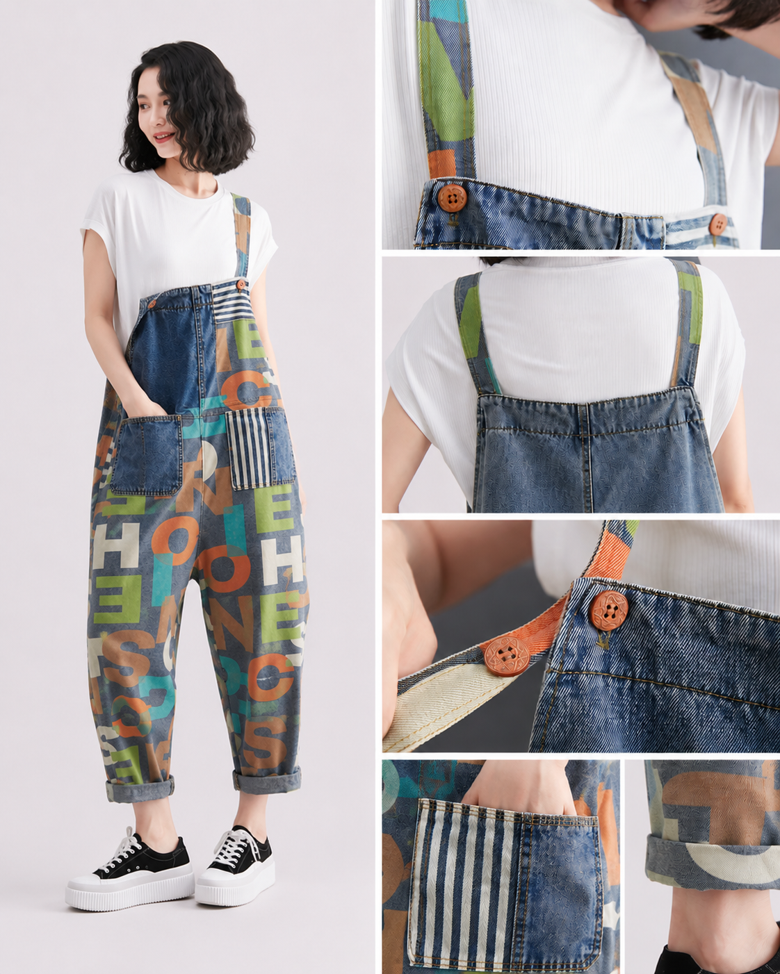 Salopette Jean Cargo Coupe Loose D'été