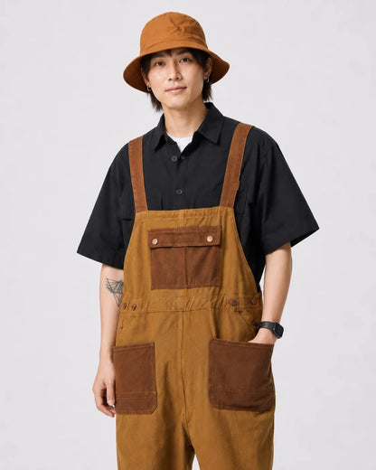 Salopette Denim Marron Rétro Unisexe