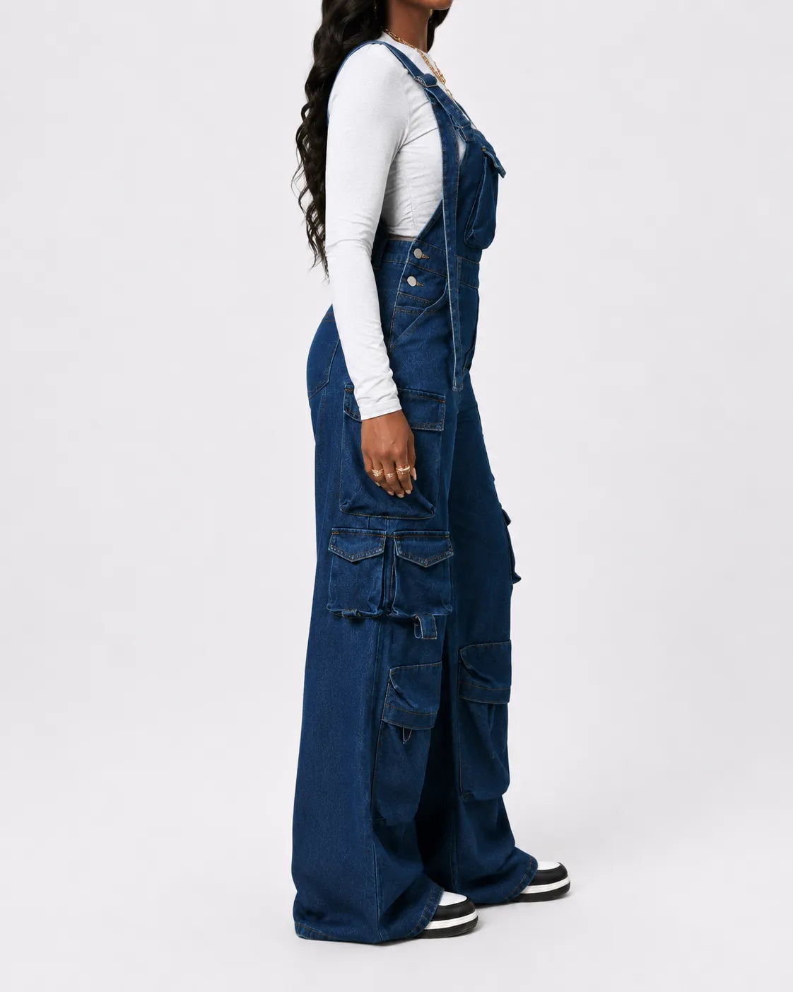 combinaison Denim Bleu Cargo Délavée