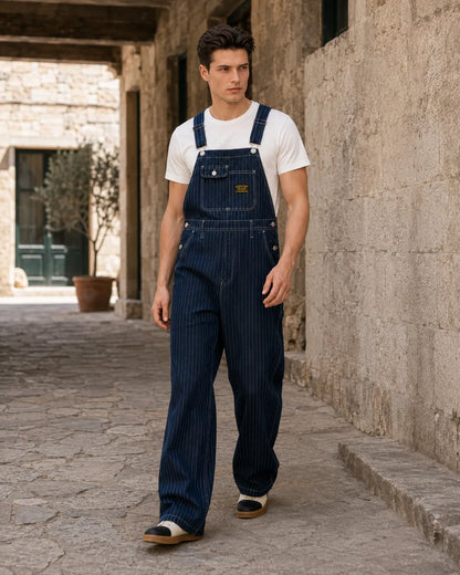 Salopette Denim Rayé Bleu