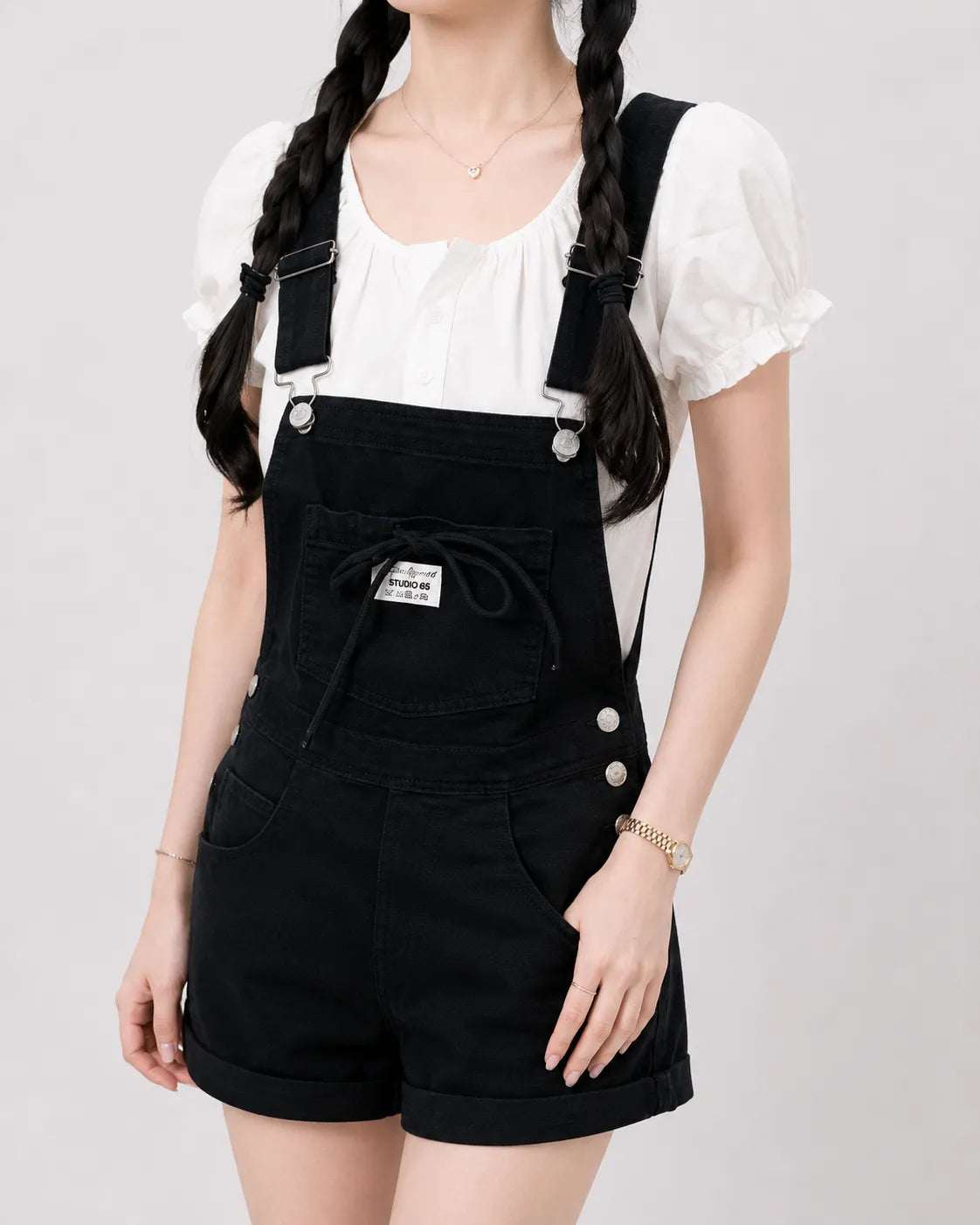 Salopette Short Denim Taille Haute