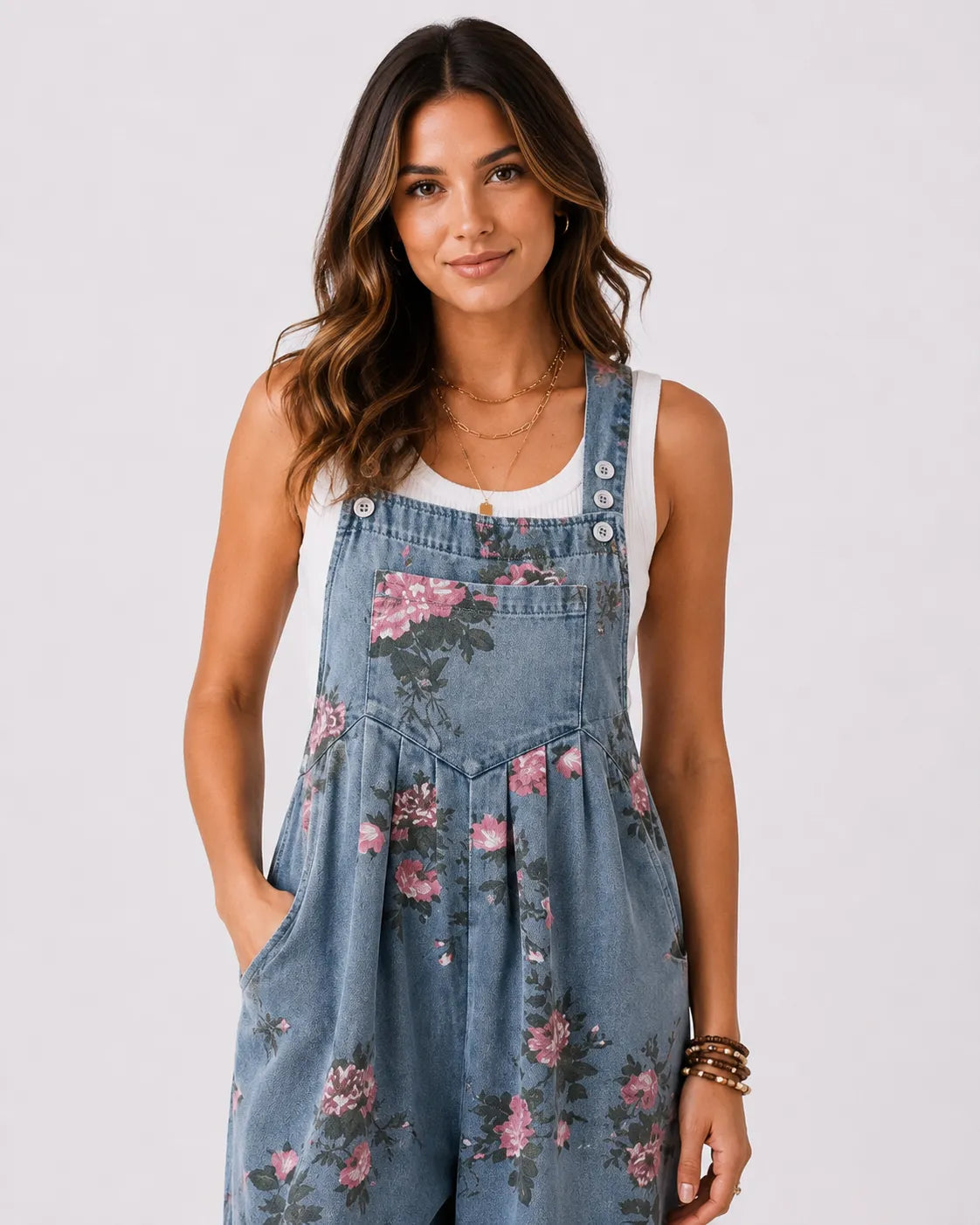 Salopette Denim Bleu Fleurie