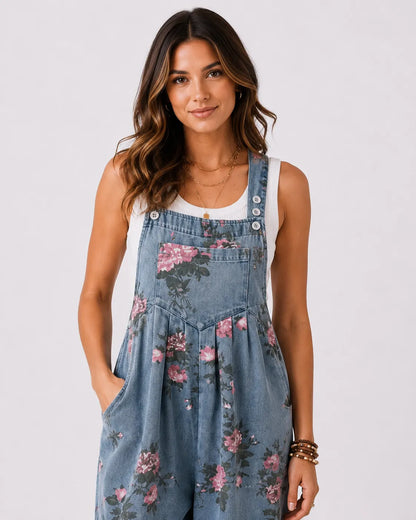 Salopette Denim Bleu Fleurie