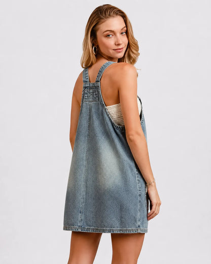Mini Robe Salopette Denim Coton