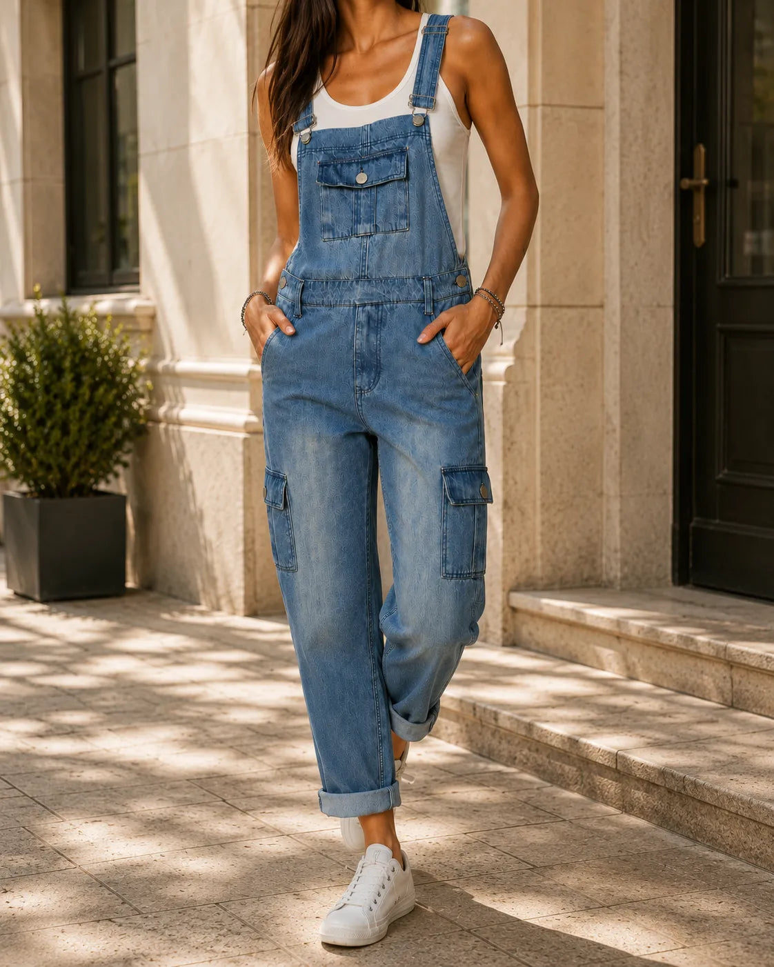 Salopette Denim Patchwork Rétro Femme