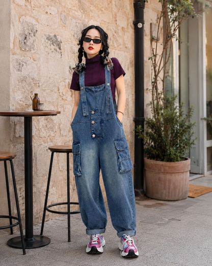 Salopette Denim Loose Délavée