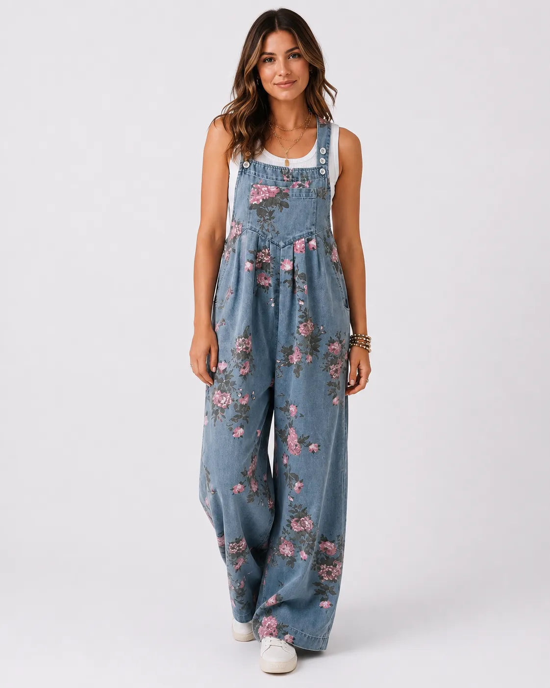 Salopette Denim Bleu Fleurie