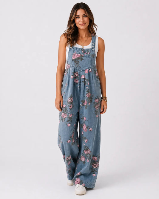 Salopette Denim Bleu Fleurie