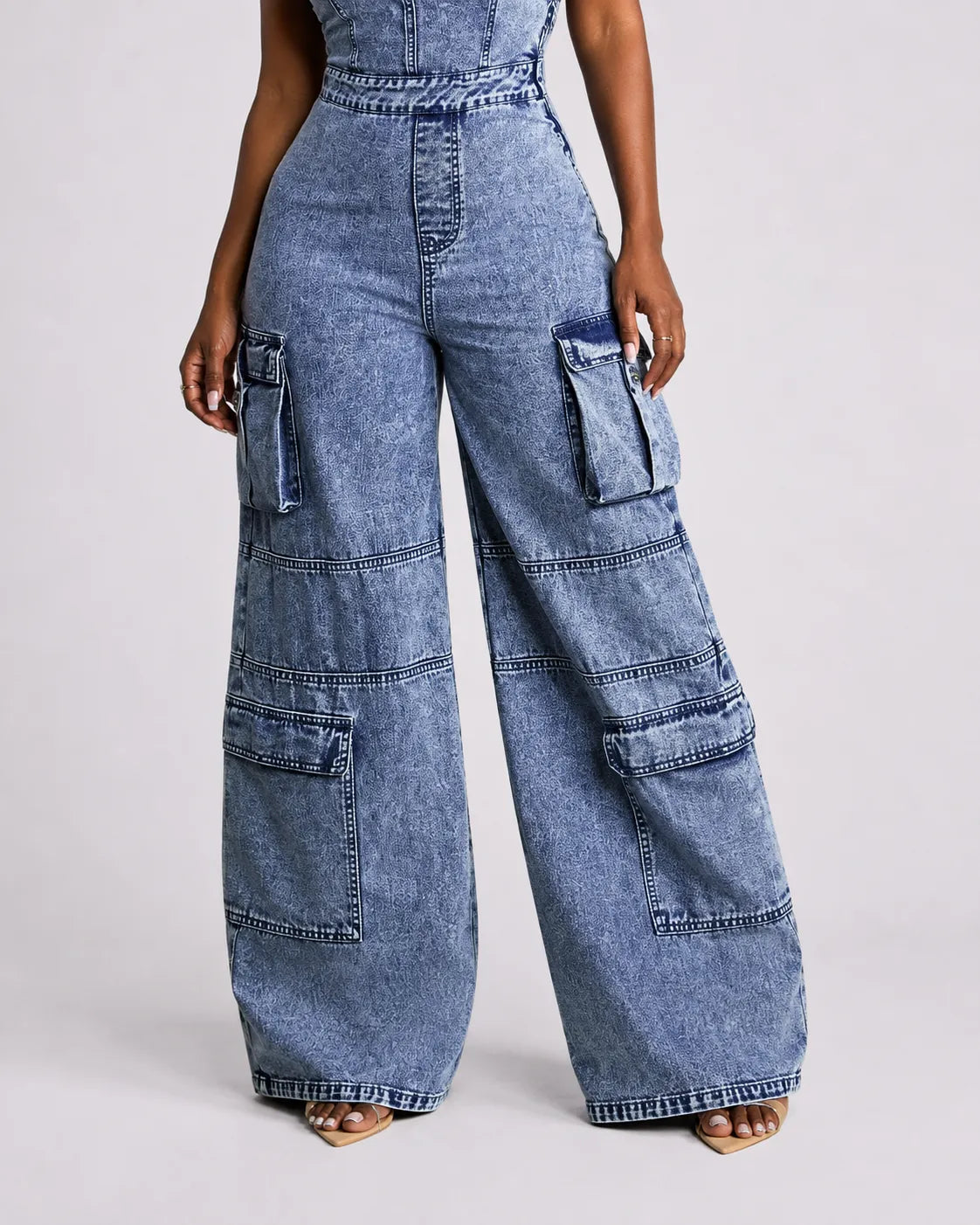 Combinaison Cargo Denim Large Femme