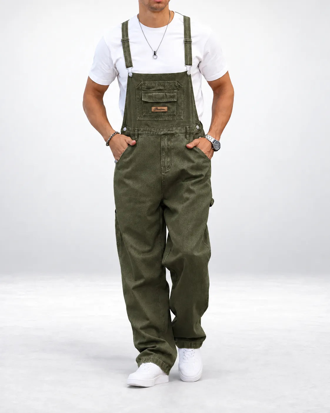 Salopette en denim kaki esprit workwear
