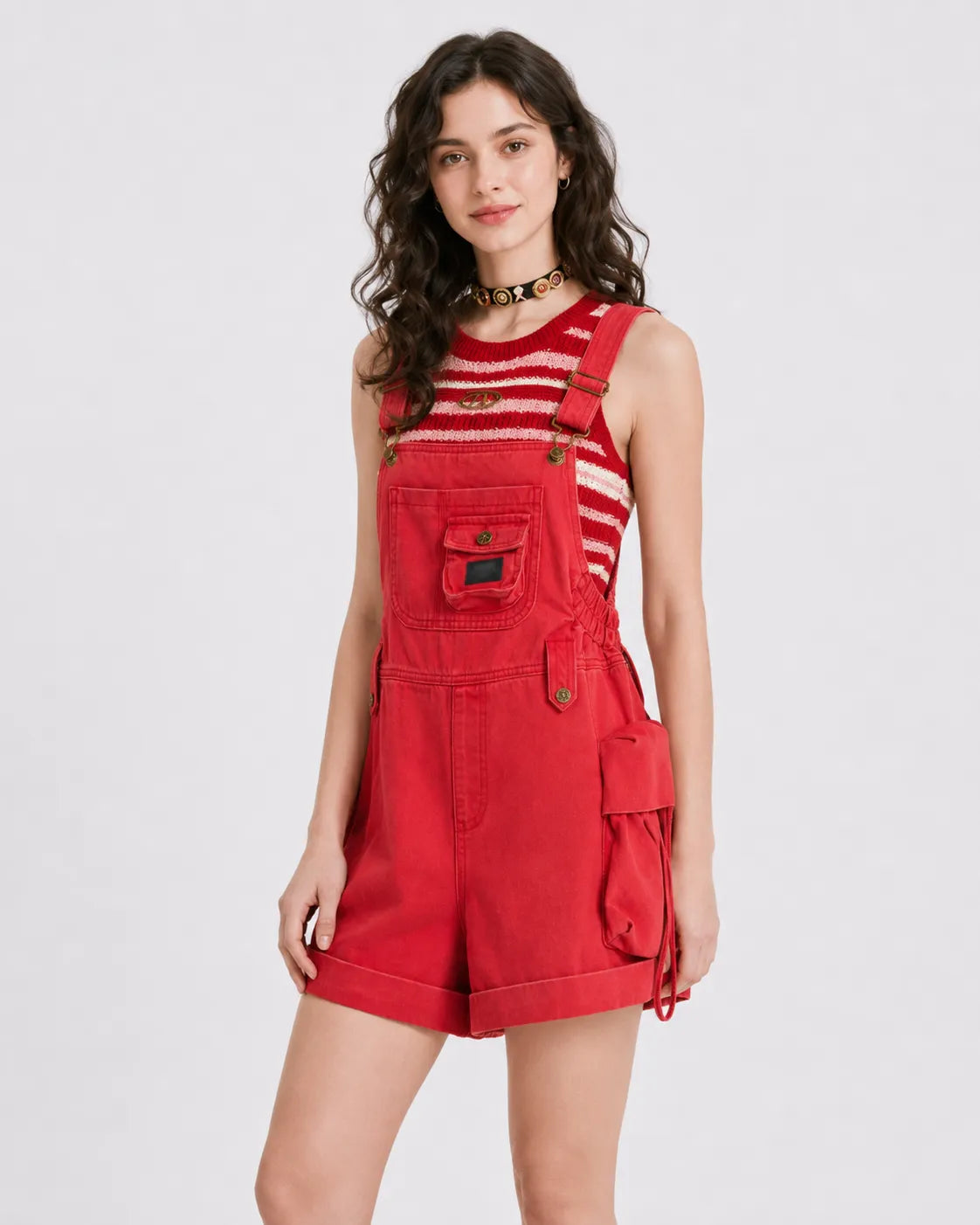 Salopette Short Jean Rouge