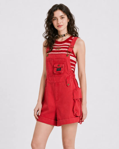Salopette Short Jean Rouge