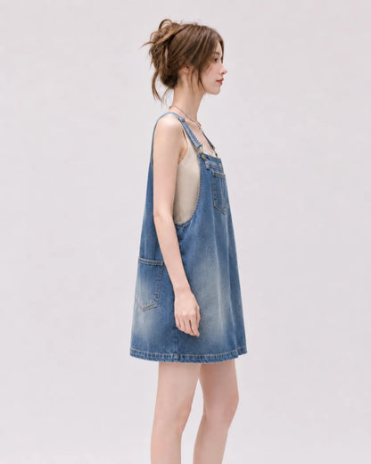 Salopette Short Denim Délavée Femme