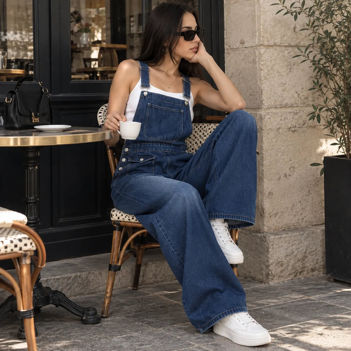 Salopette en jean à jambes larges