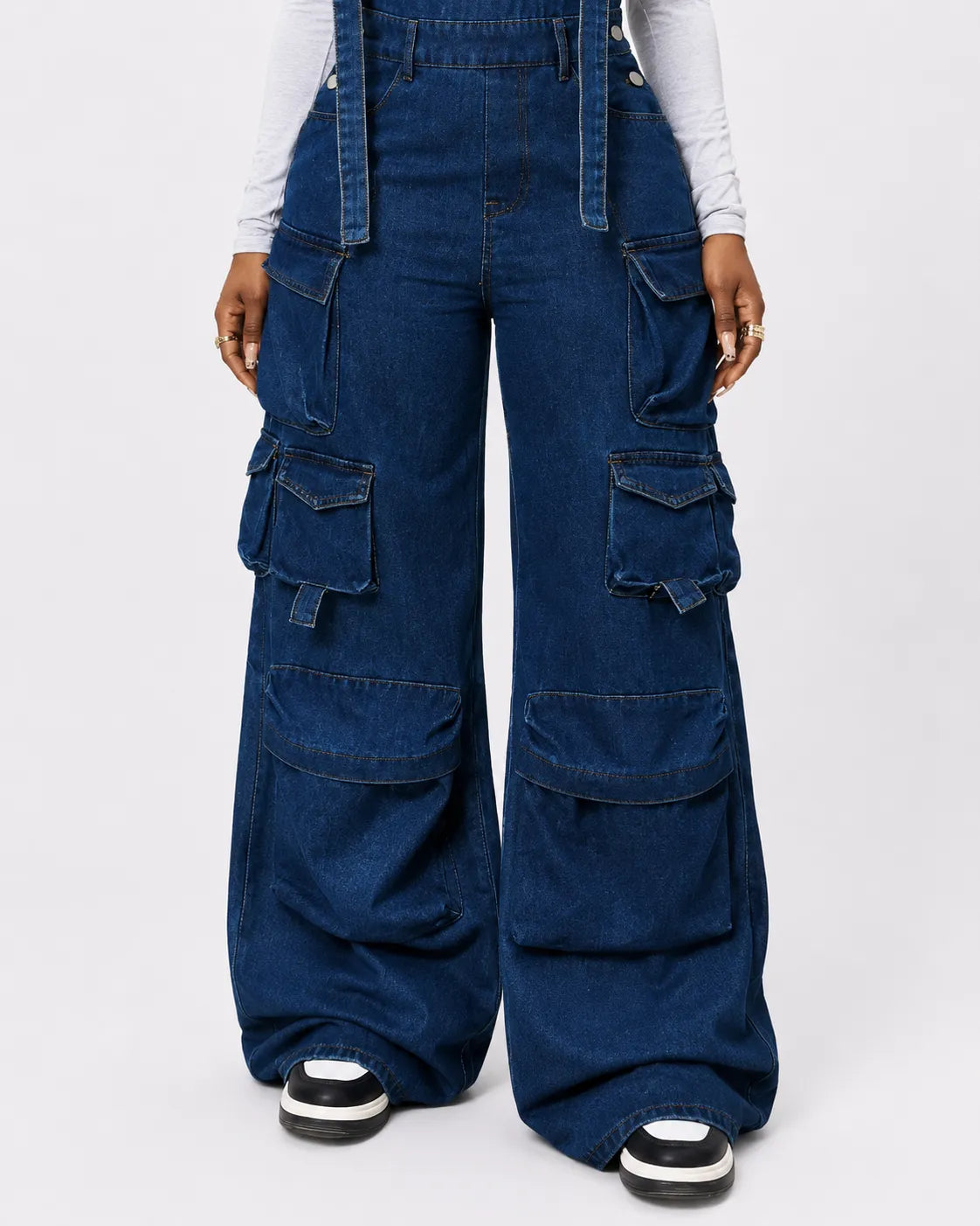 combinaison Denim Bleu Cargo Délavée
