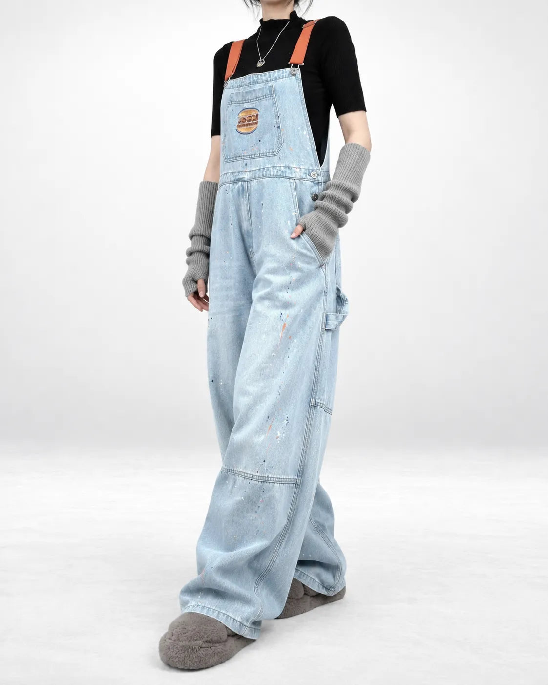 Salopette denim à bretelles orange