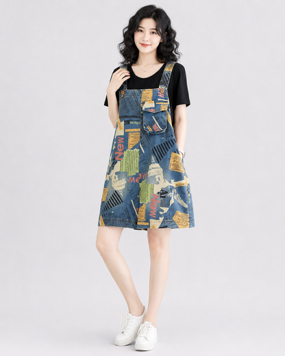 Salopette Denim Imprimé Streetwear