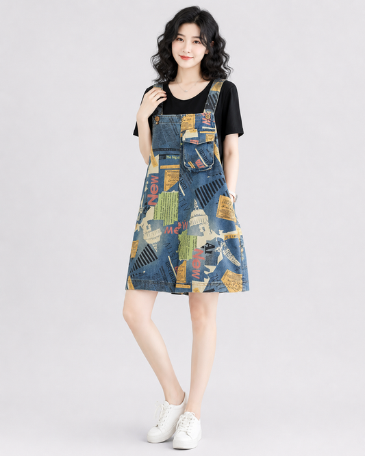 Salopette Denim Imprimé Streetwear