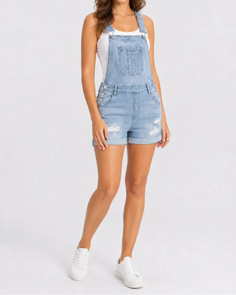 Salopette Short Denim Déchirée Femme