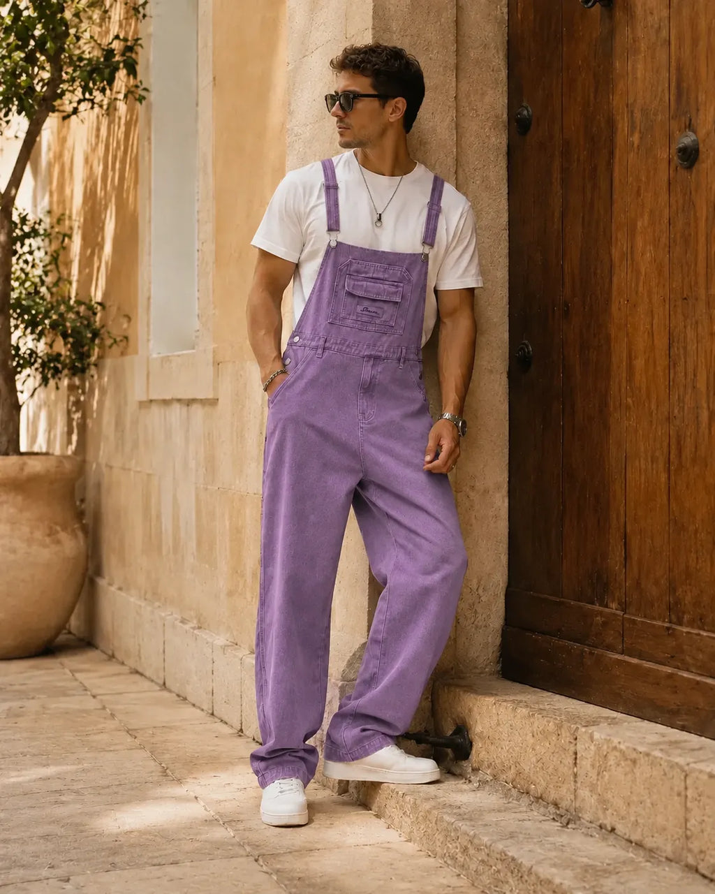 Salopette en denim violet décontractée