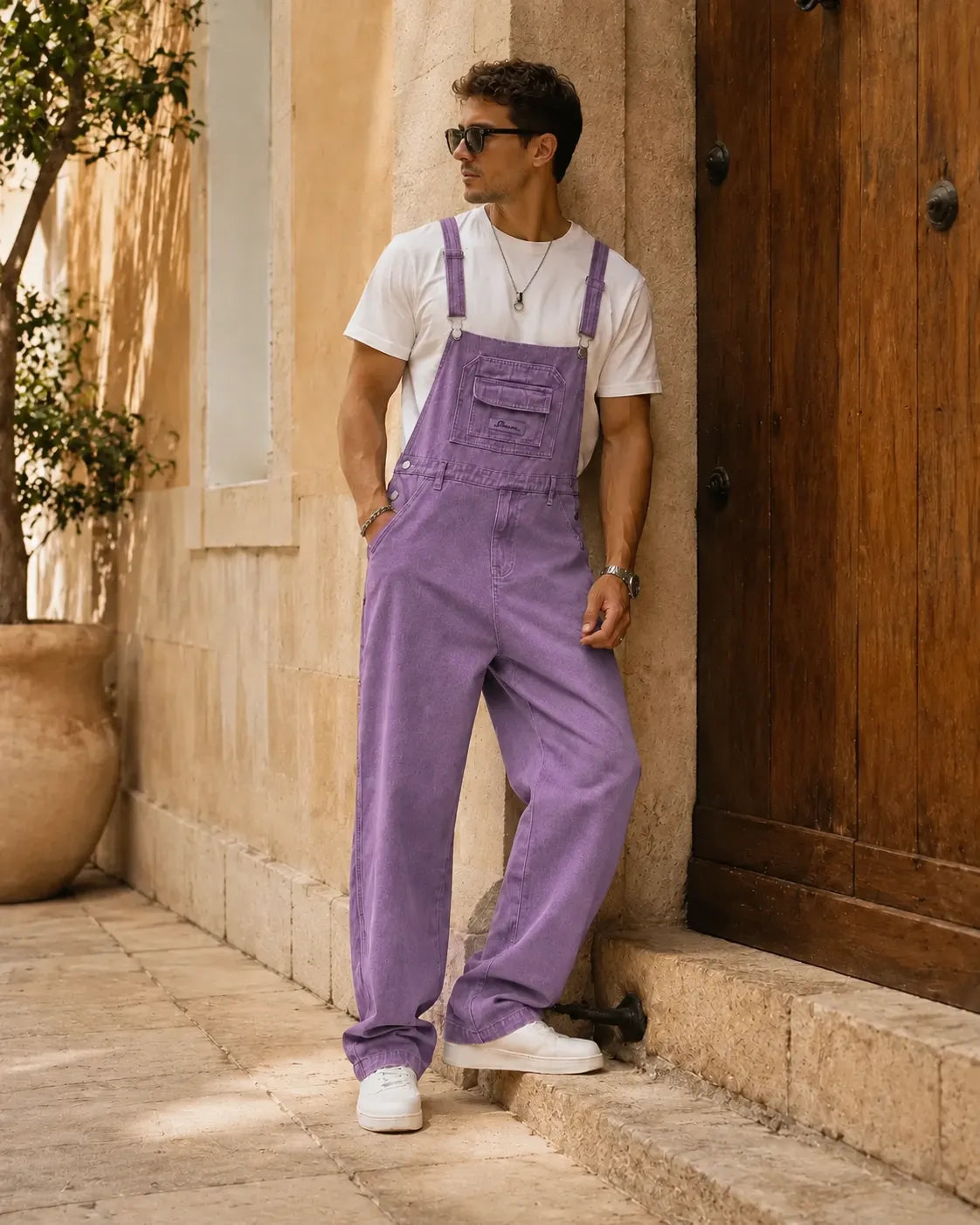 Salopette en denim violet décontractée