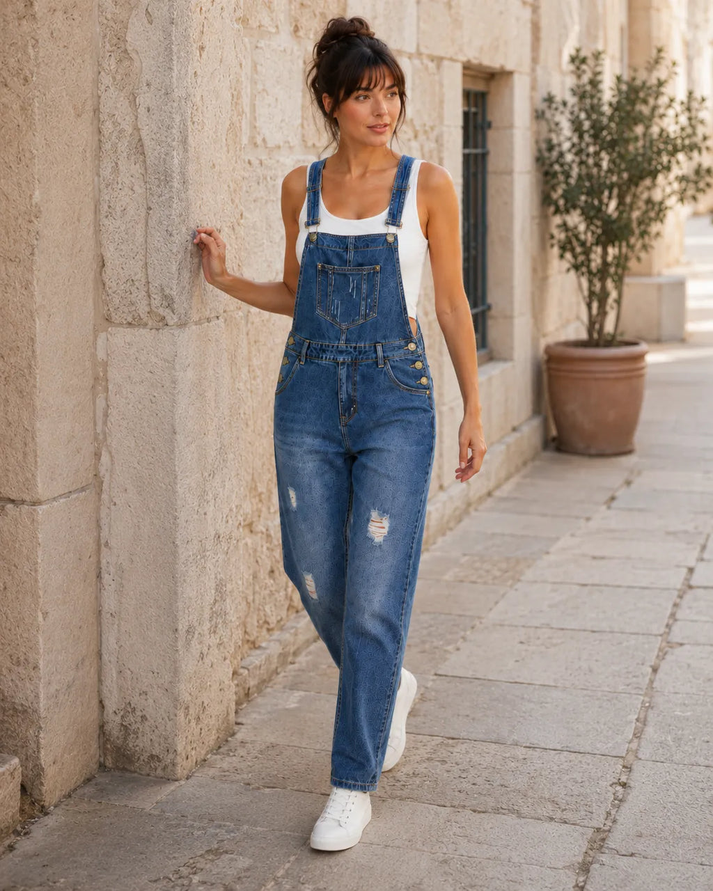 Salopette Denim Déchirée Tendance