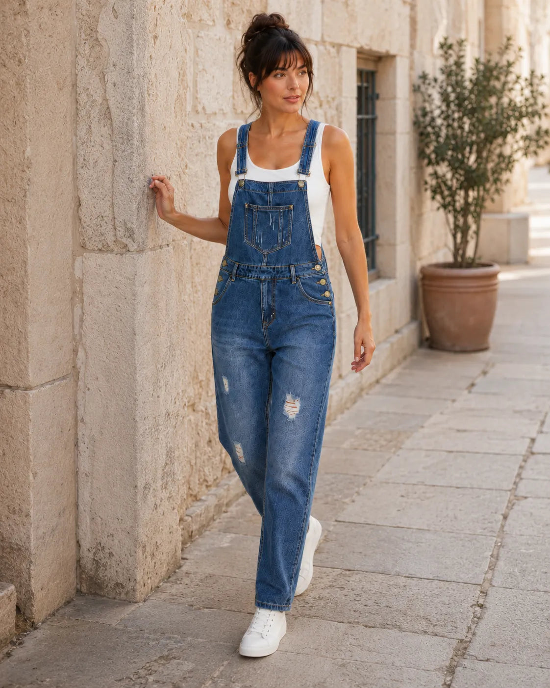 Salopette Denim Déchirée Tendance