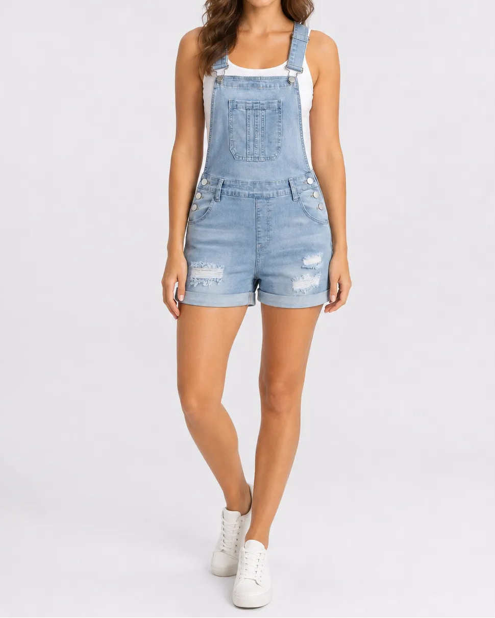 Salopette Short Denim Déchirée Femme