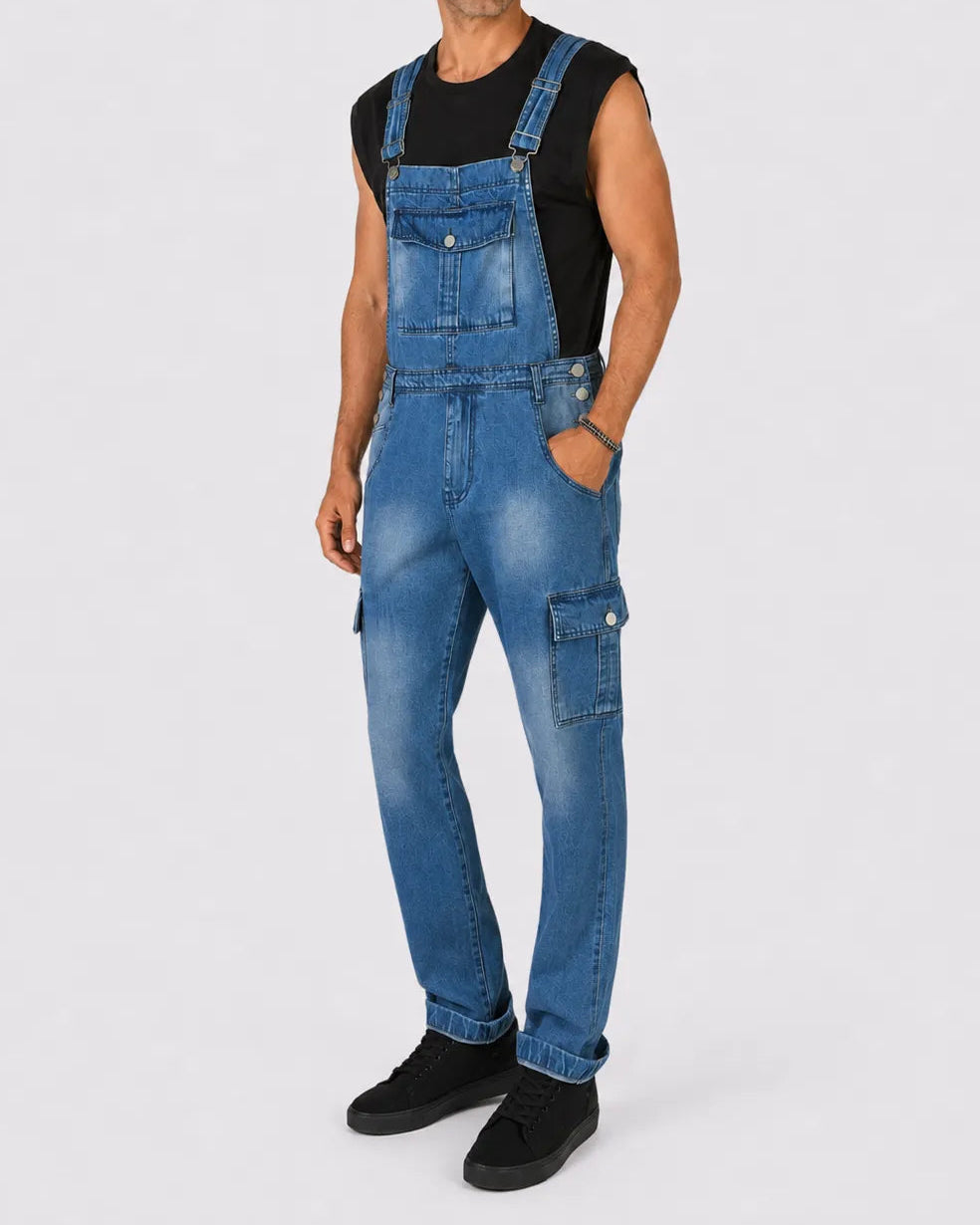 Salopette Denim Délavée Coupe Droite