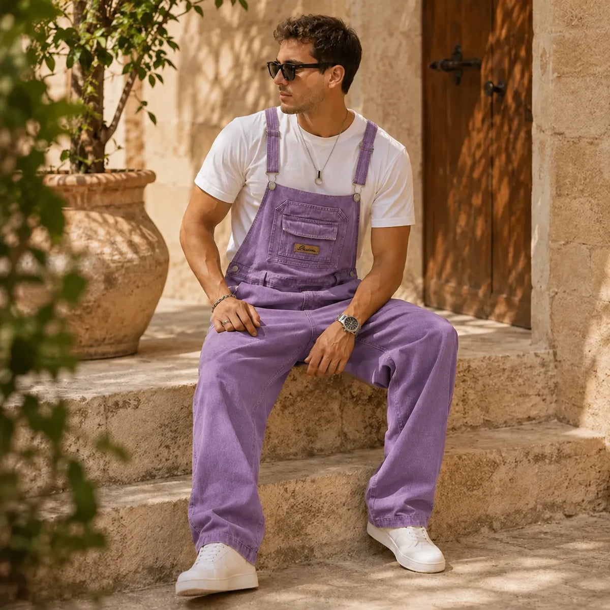 Salopette en denim violet décontractée