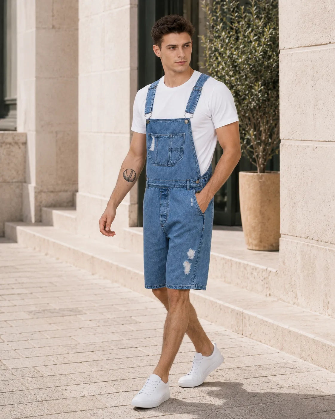 Salopette Short Jean Cargo Déchirée