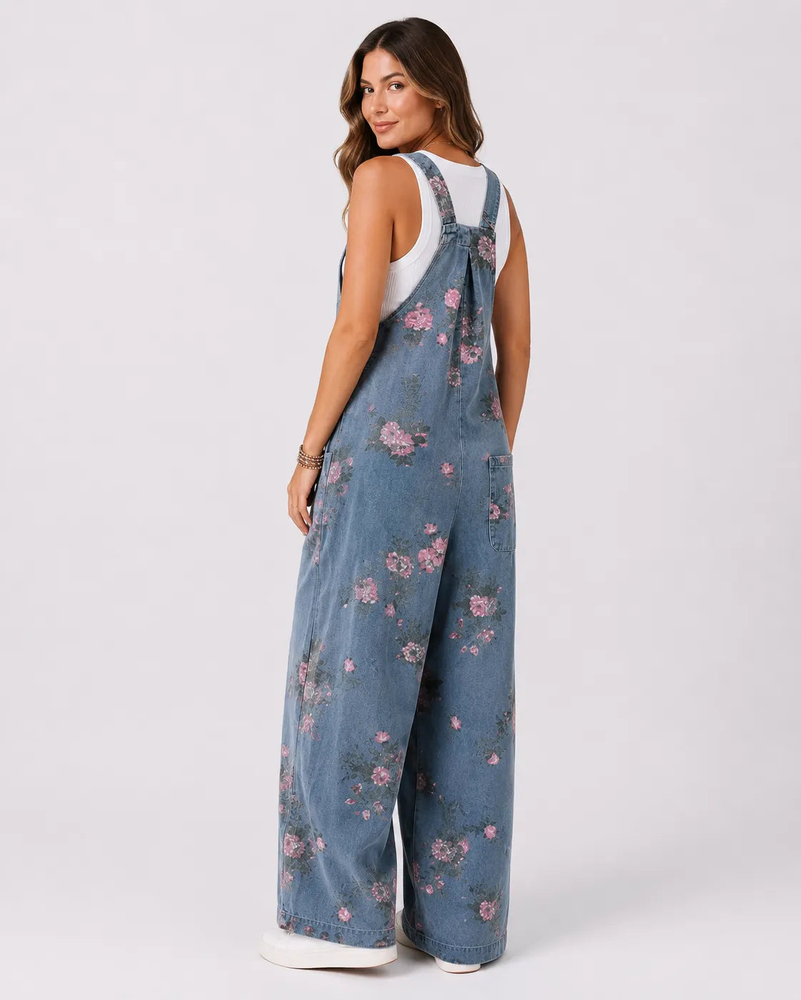 Salopette Denim Bleu Fleurie