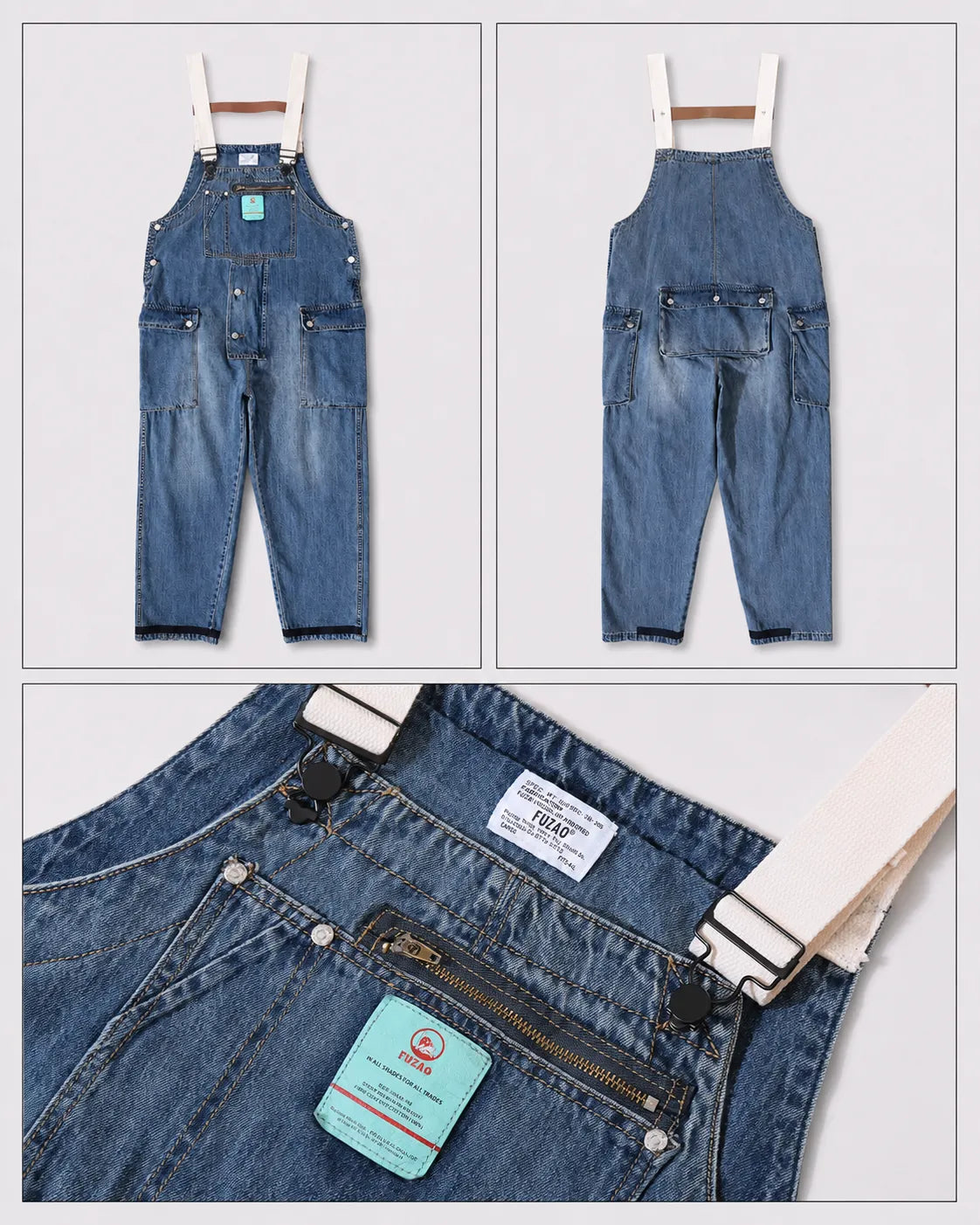 Salopette Jean Cargo Délavée