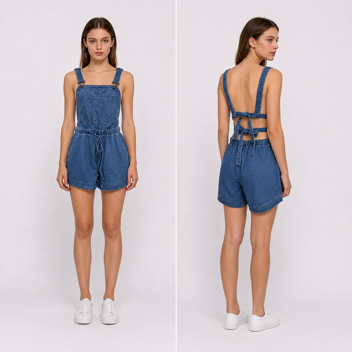 Salopette Courte en Jean Taille Haute