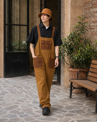 Salopette Denim Marron Rétro Unisexe