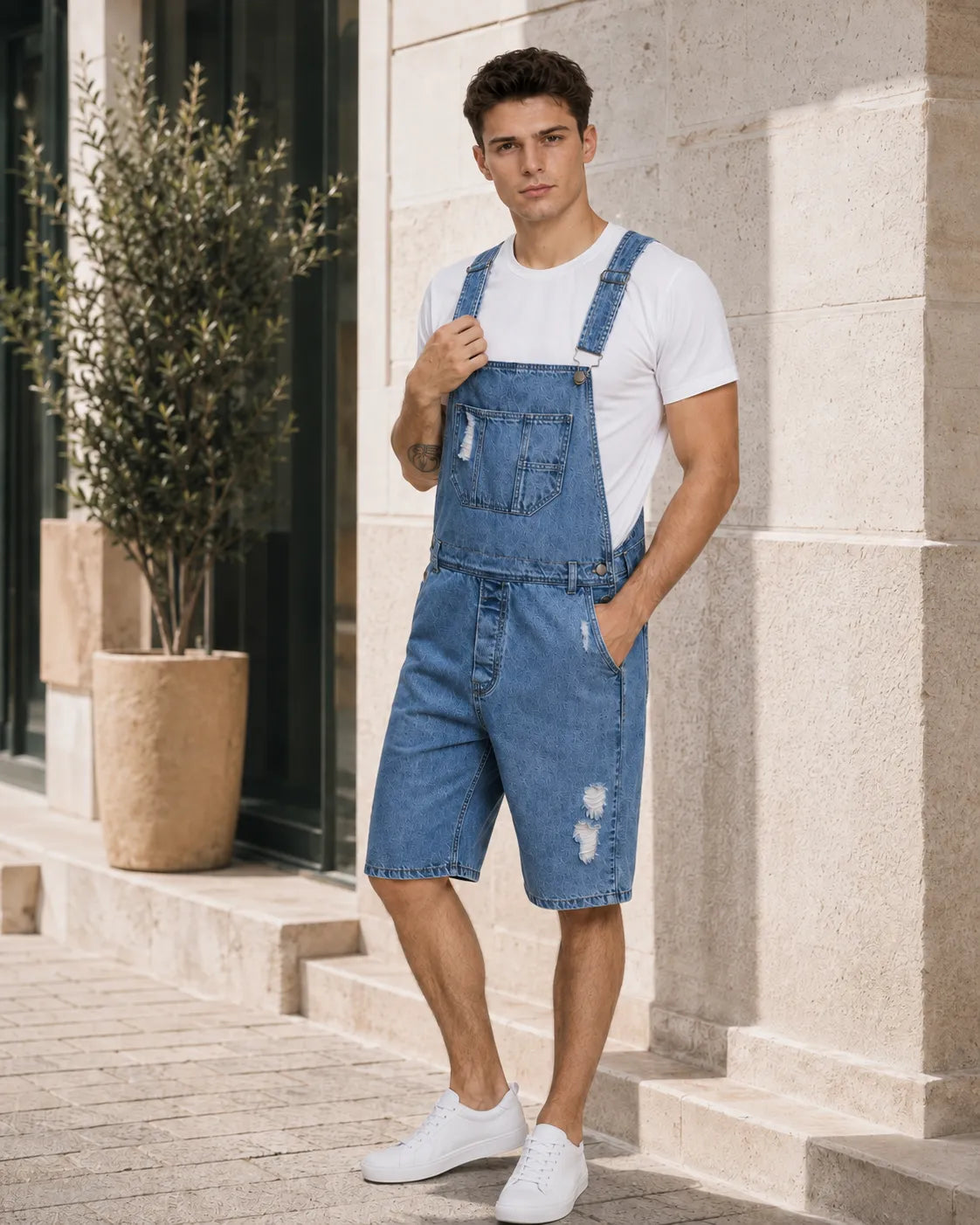 Salopette Short Jean Cargo Déchirée
