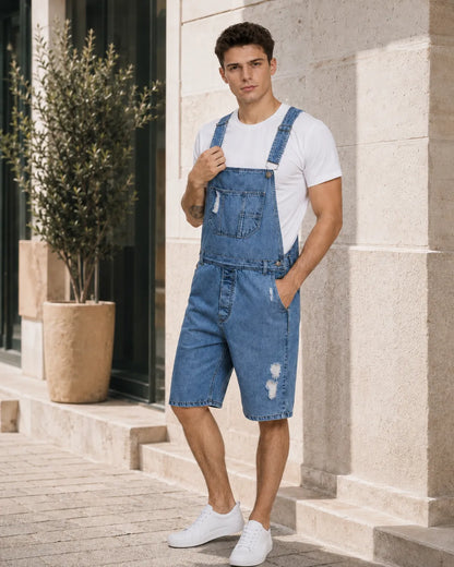 Salopette Short Jean Cargo Déchirée