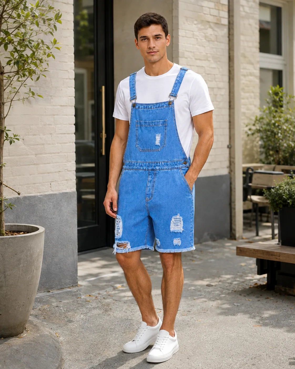 Salopette Short Denim Vintage Troué