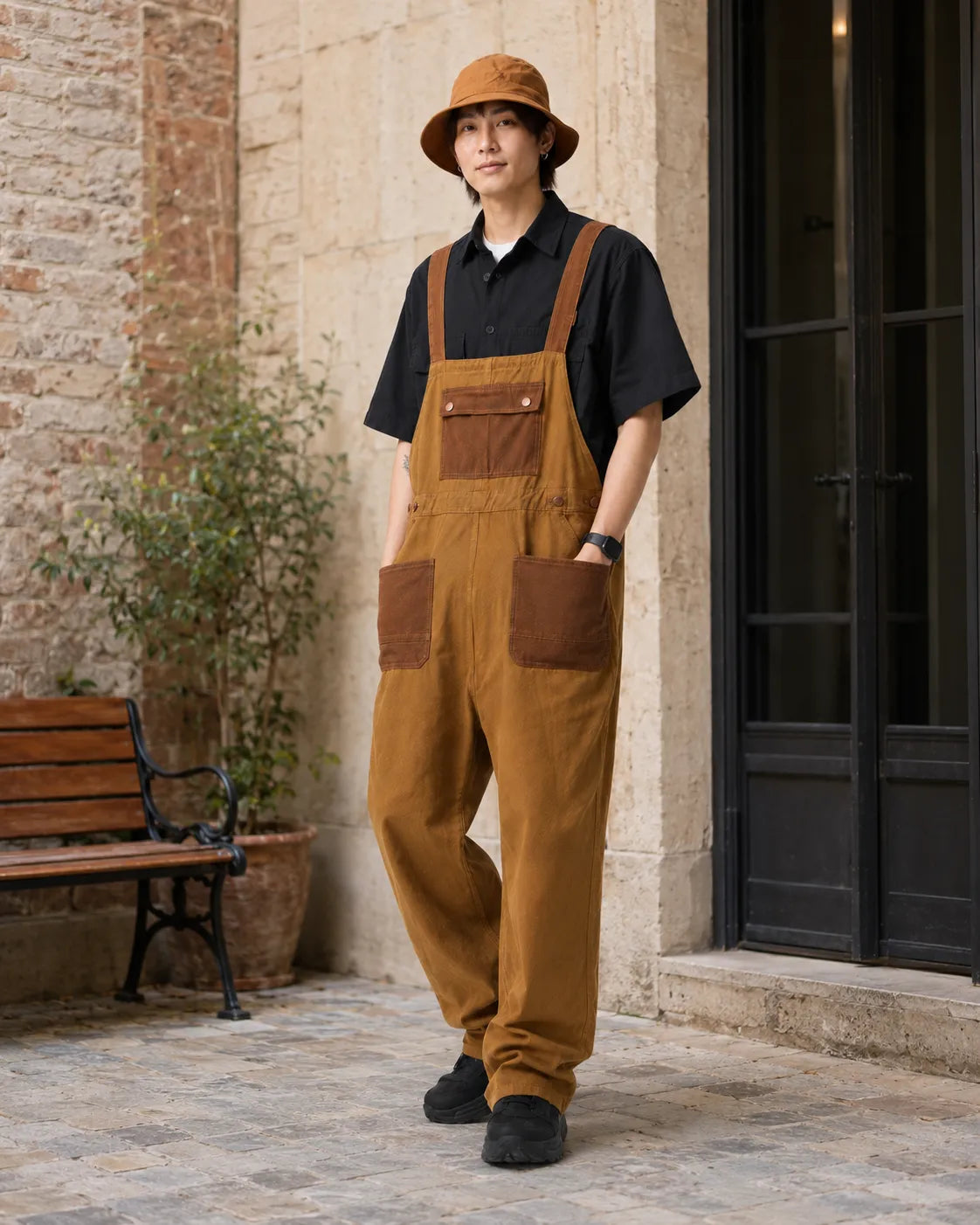 Salopette Denim Marron Rétro Unisexe
